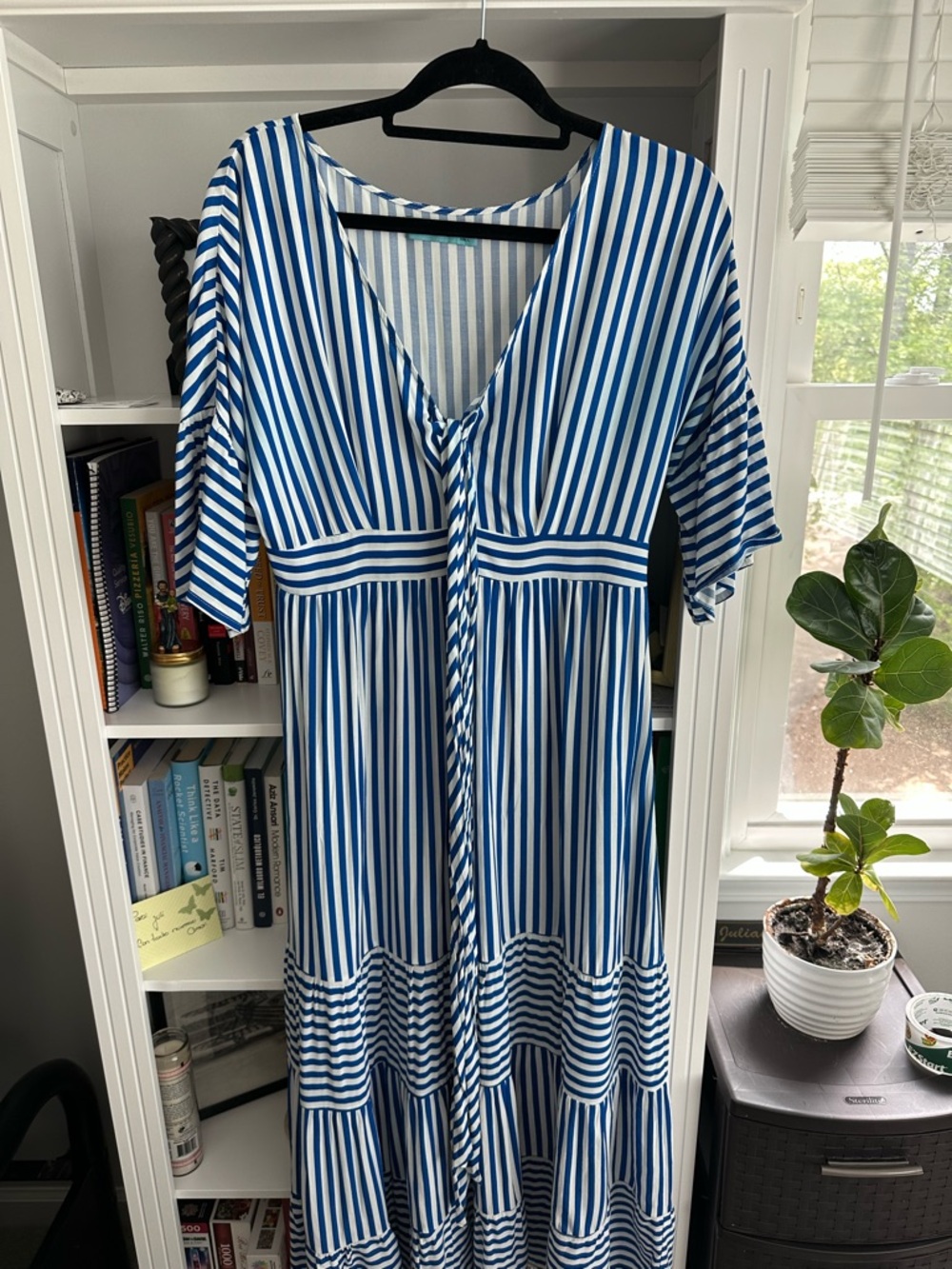 SPIRITO Coastal Blue and White Striped Maxi Dress